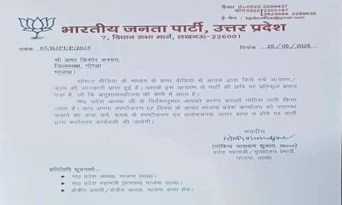 गोंडा के भाजपा जिला अध्यक्ष पर लटकी कार्रवाई की तलवार।